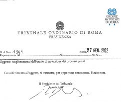 NOTA PRESIDENTE TRIBUNALE ORDINARIO DI ROMA: Scaglionamento…